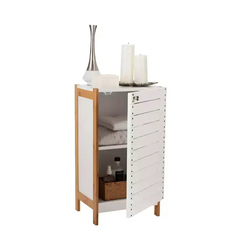 Deluxe Bamboo Floor Cabinet with Accent Slats Brown/White - Organize It All