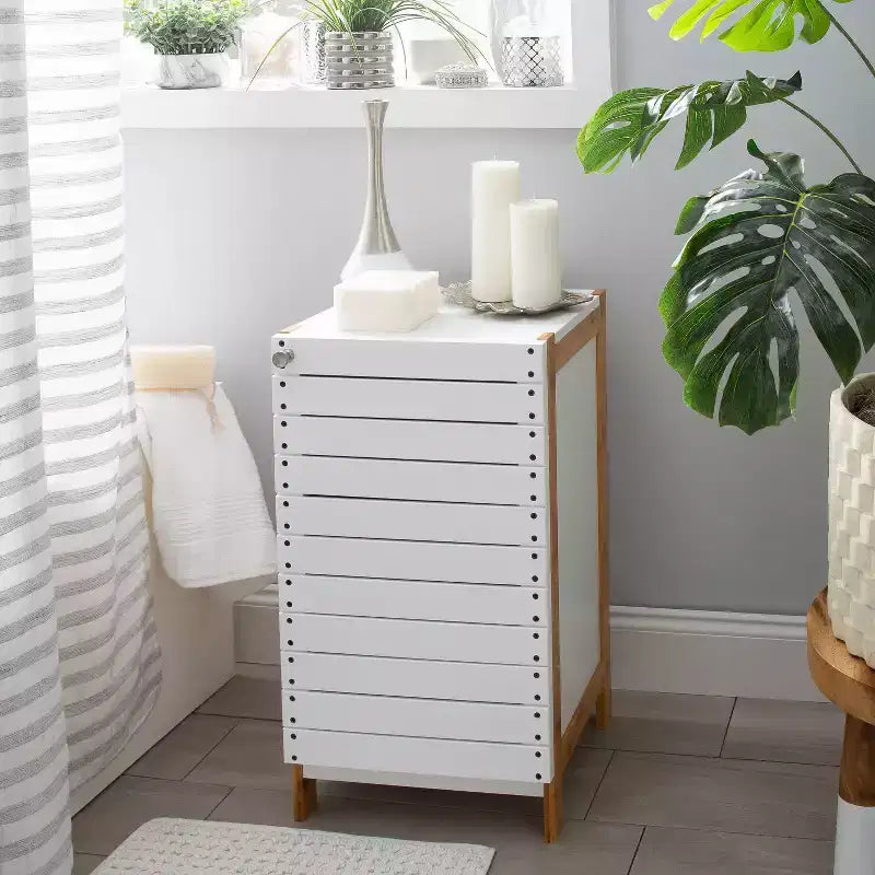 Deluxe Bamboo Floor Cabinet with Accent Slats Brown/White - Organize It All