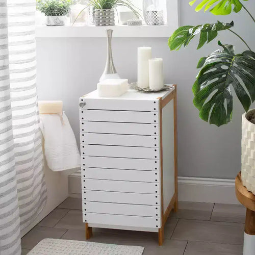 Deluxe Bamboo Floor Cabinet with Accent Slats Brown/White - Organize It All