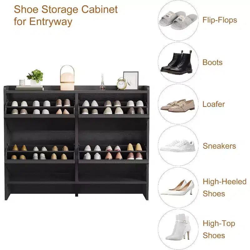 COZONY 4-Drawer Shoe Cabinet with Adjustable Shelves Large Flip Drawer Hidden Shoe Storage Organizer for Entryway, Hallway & Living Room