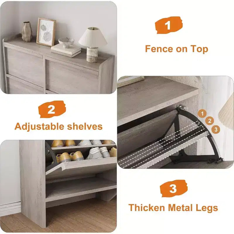 COZONY 4-Drawer Shoe Cabinet with Adjustable Shelves Large Flip Drawer Hidden Shoe Storage Organizer for Entryway, Hallway & Living Room
