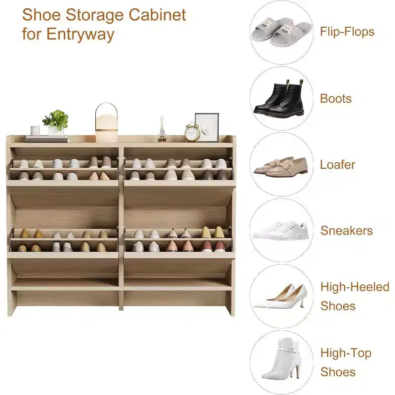 COZONY 4-Drawer Shoe Cabinet with Adjustable Shelves Large Flip Drawer Hidden Shoe Storage Organizer for Entryway, Hallway & Living Room