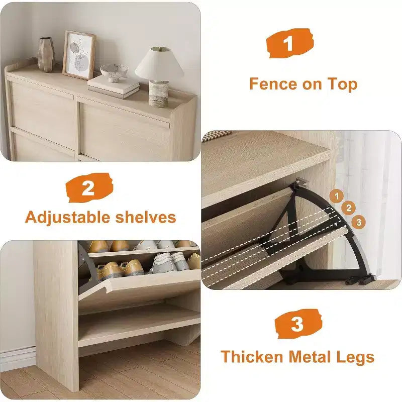 COZONY 4-Drawer Shoe Cabinet with Adjustable Shelves Large Flip Drawer Hidden Shoe Storage Organizer for Entryway, Hallway & Living Room