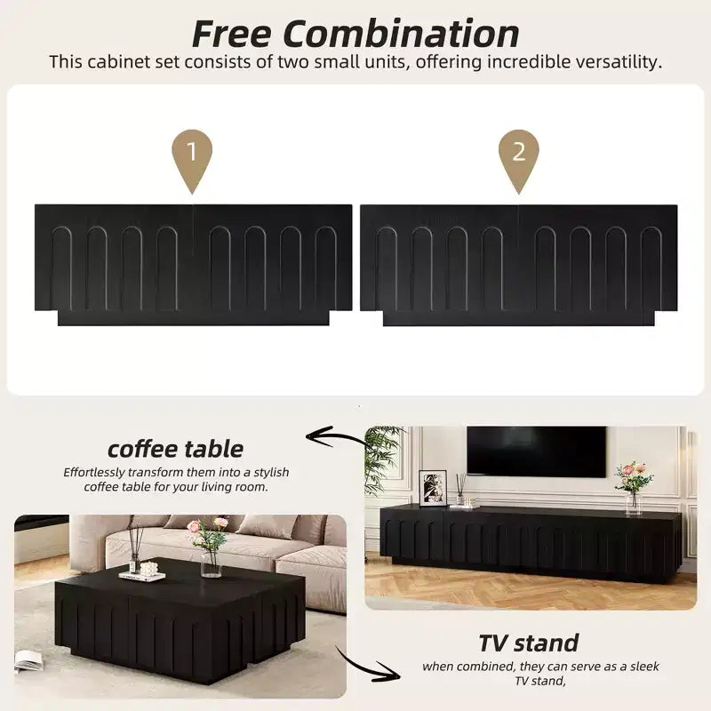 Convertible Coffee Table TV Stand for TVs up to 80, Multi-Functional Cabinet Cocktail Table Center Table TV Console Media Console - ModernLuxe