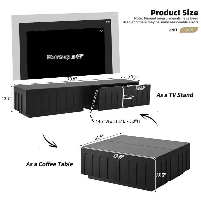 Convertible Coffee Table TV Stand for TVs up to 80, Multi-Functional Cabinet Cocktail Table Center Table TV Console Media Console - ModernLuxe