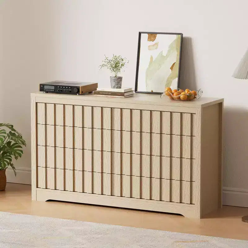 Fluted Dresser for Bedroom with 8 Drawers,Modern Chest of Drawers with Handleless,Wooden Dresser, Wood Clothes Closet Organizer with Deep Storage