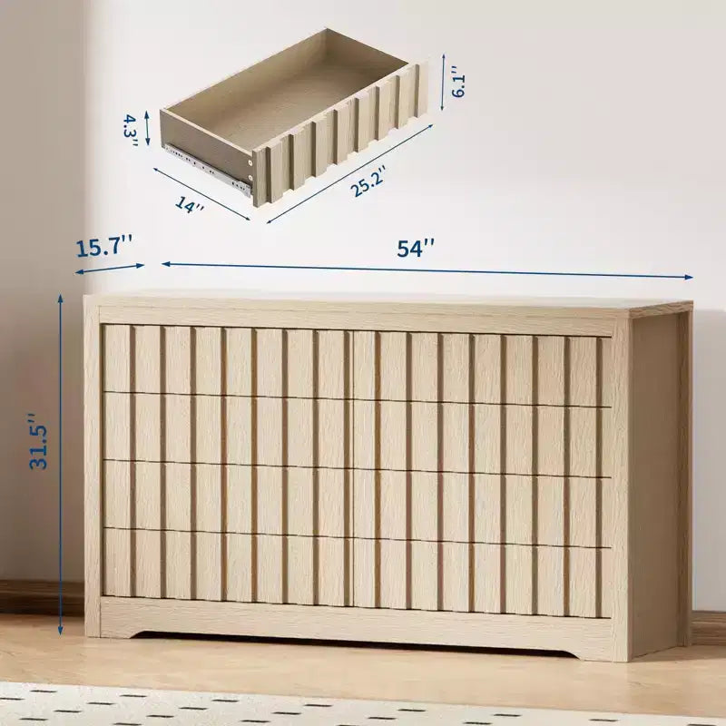 Fluted Dresser for Bedroom with 8 Drawers,Modern Chest of Drawers with Handleless,Wooden Dresser, Wood Clothes Closet Organizer with Deep Storage