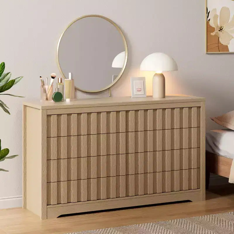 Fluted Dresser for Bedroom with 8 Drawers,Modern Chest of Drawers with Handleless,Wooden Dresser, Wood Clothes Closet Organizer with Deep Storage