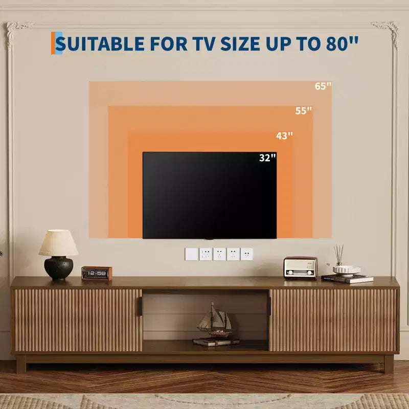 Modern Fluted TV Stand for TVs up to 80, 70 Long Entertainment Center with Storage, Wooden TV Console Table Media Cabinet for Living Room Bedroom