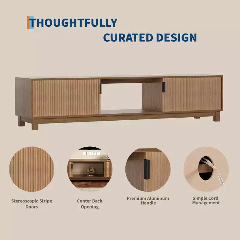 Modern Fluted TV Stand for TVs up to 80, 70 Long Entertainment Center with Storage, Wooden TV Console Table Media Cabinet for Living Room Bedroom