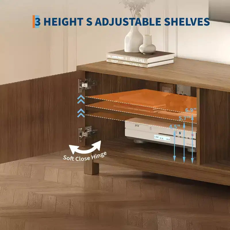Modern Fluted TV Stand for TVs up to 80, 70 Long Entertainment Center with Storage, Wooden TV Console Table Media Cabinet for Living Room Bedroom