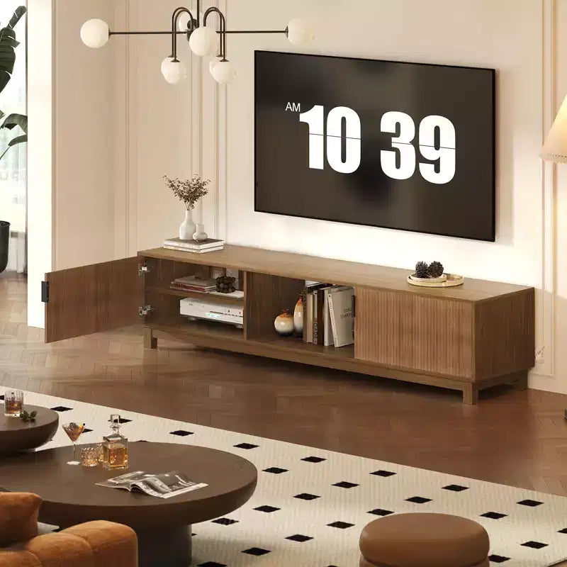 Modern Fluted TV Stand for TVs up to 80, 70 Long Entertainment Center with Storage, Wooden TV Console Table Media Cabinet for Living Room Bedroom
