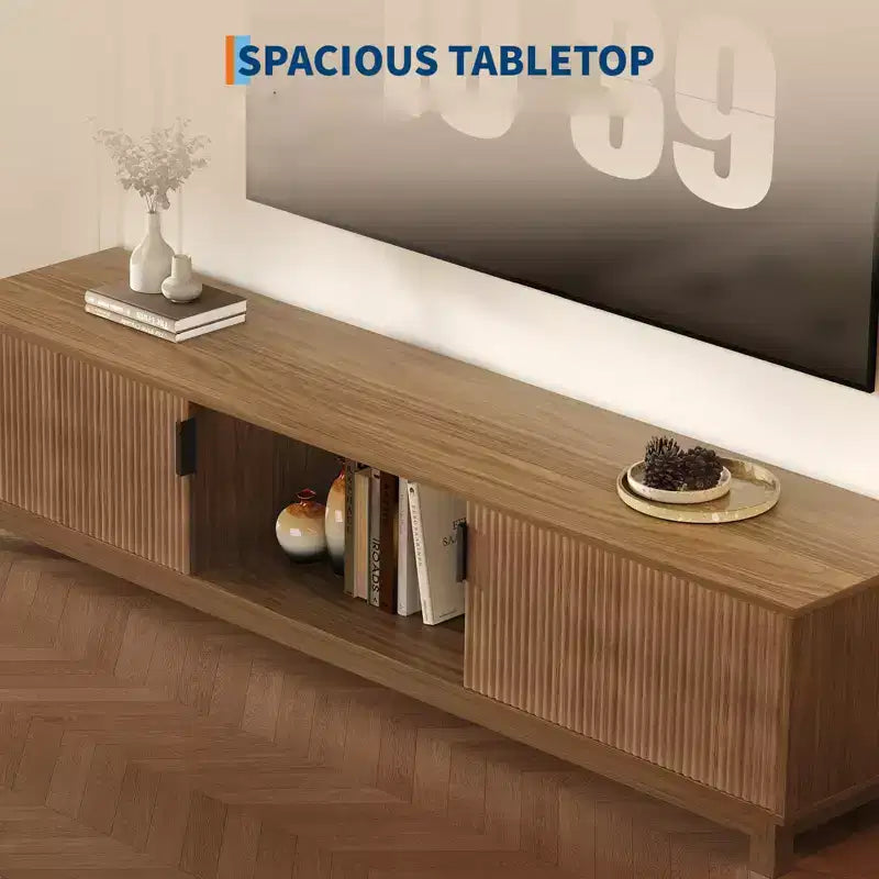 Modern Fluted TV Stand for TVs up to 80, 70 Long Entertainment Center with Storage, Wooden TV Console Table Media Cabinet for Living Room Bedroom