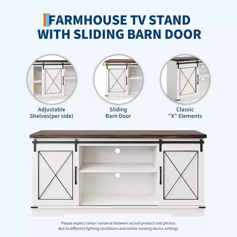 Farmhouse TV Stand and Entertainment Center for TV Up to 65 Inches with Sliding Barn Doors, with Storage Cabinet for Living Room, Bedroom