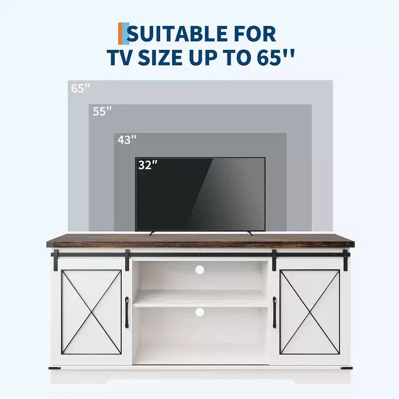 Farmhouse TV Stand and Entertainment Center for TV Up to 65 Inches with Sliding Barn Doors, with Storage Cabinet for Living Room, Bedroom