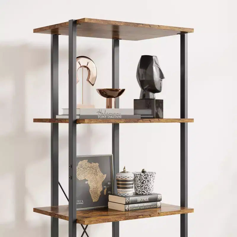 ndustrial Bookshelf with Storage Drawers - 4 Tier Vintage Metal Frame Bookcase, 70.9 Tall Open Shelves, Multi-Use Display Unit