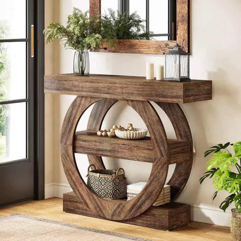 Lantine 41.34 Console Table with Storage Shelves, 3-Tier Farmhouse Sofa Table Behind Couch, Entryway Hallway Foyer Tables for Living Room