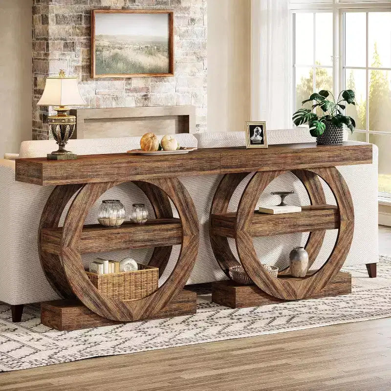 Lantine 41.34 Console Table with Storage Shelves, 3-Tier Farmhouse Sofa Table Behind Couch, Entryway Hallway Foyer Tables for Living Room