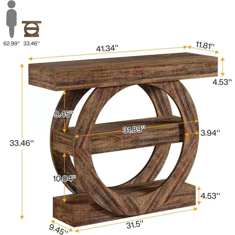 Lantine 41.34 Console Table with Storage Shelves, 3-Tier Farmhouse Sofa Table Behind Couch, Entryway Hallway Foyer Tables for Living Room
