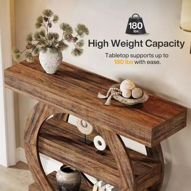 Lantine 41.34 Console Table with Storage Shelves, 3-Tier Farmhouse Sofa Table Behind Couch, Entryway Hallway Foyer Tables for Living Room