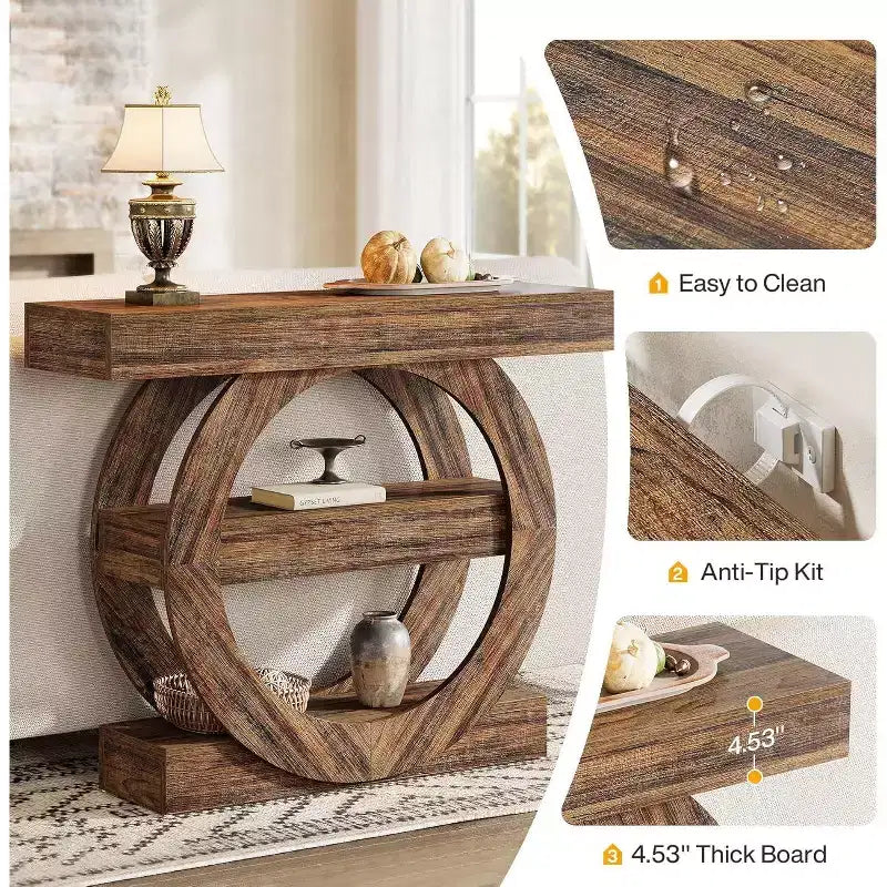 Lantine 41.34 Console Table with Storage Shelves, 3-Tier Farmhouse Sofa Table Behind Couch, Entryway Hallway Foyer Tables for Living Room