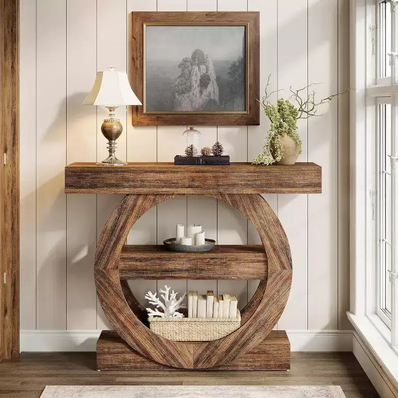 Lantine 41.34 Console Table with Storage Shelves, 3-Tier Farmhouse Sofa Table Behind Couch, Entryway Hallway Foyer Tables for Living Room