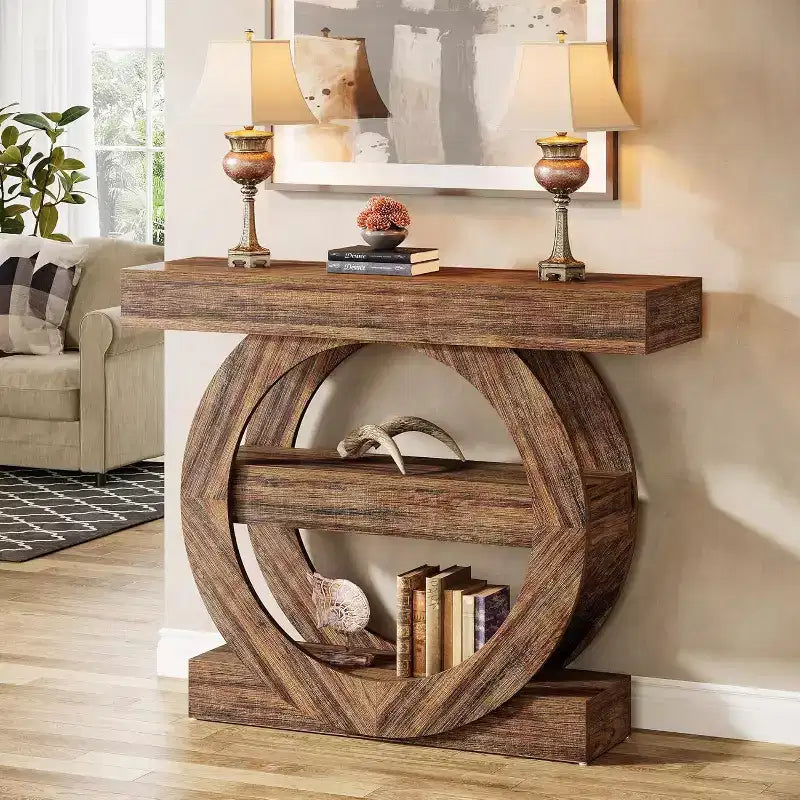 Lantine 41.34 Console Table with Storage Shelves, 3-Tier Farmhouse Sofa Table Behind Couch, Entryway Hallway Foyer Tables for Living Room