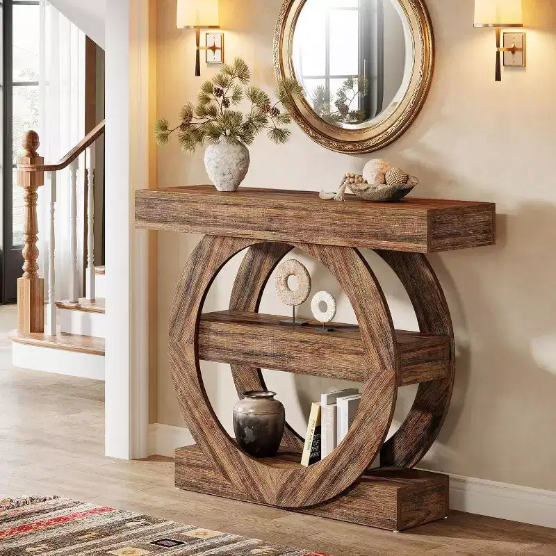 Lantine 41.34 Console Table with Storage Shelves, 3-Tier Farmhouse Sofa Table Behind Couch, Entryway Hallway Foyer Tables for Living Room