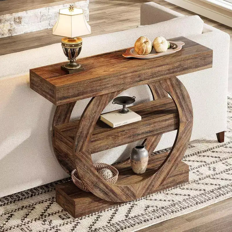 Lantine 41.34 Console Table with Storage Shelves, 3-Tier Farmhouse Sofa Table Behind Couch, Entryway Hallway Foyer Tables for Living Room