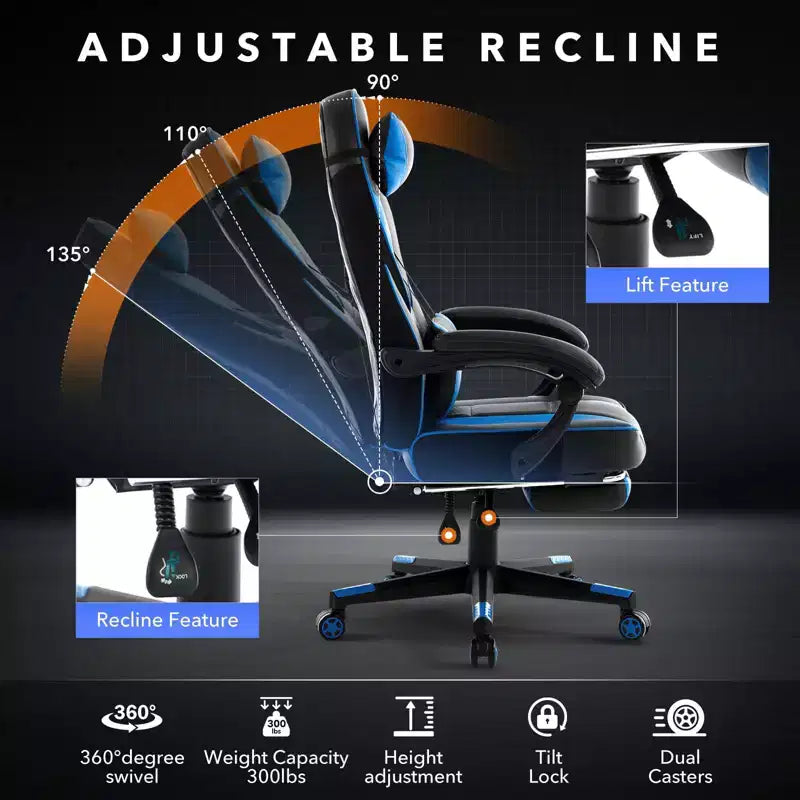 GustoWave Gaming Computer Chair with High Back, Pu Tall Gaming Chairs with Footrest, Reclining Gamer Chair