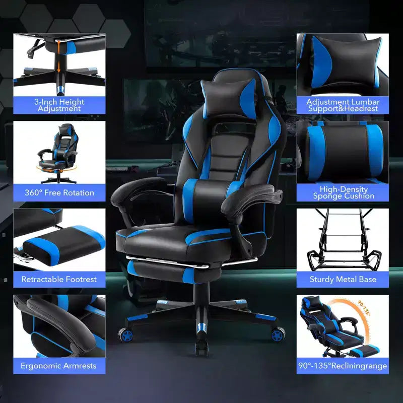 GustoWave Gaming Computer Chair with High Back, Pu Tall Gaming Chairs with Footrest, Reclining Gamer Chair