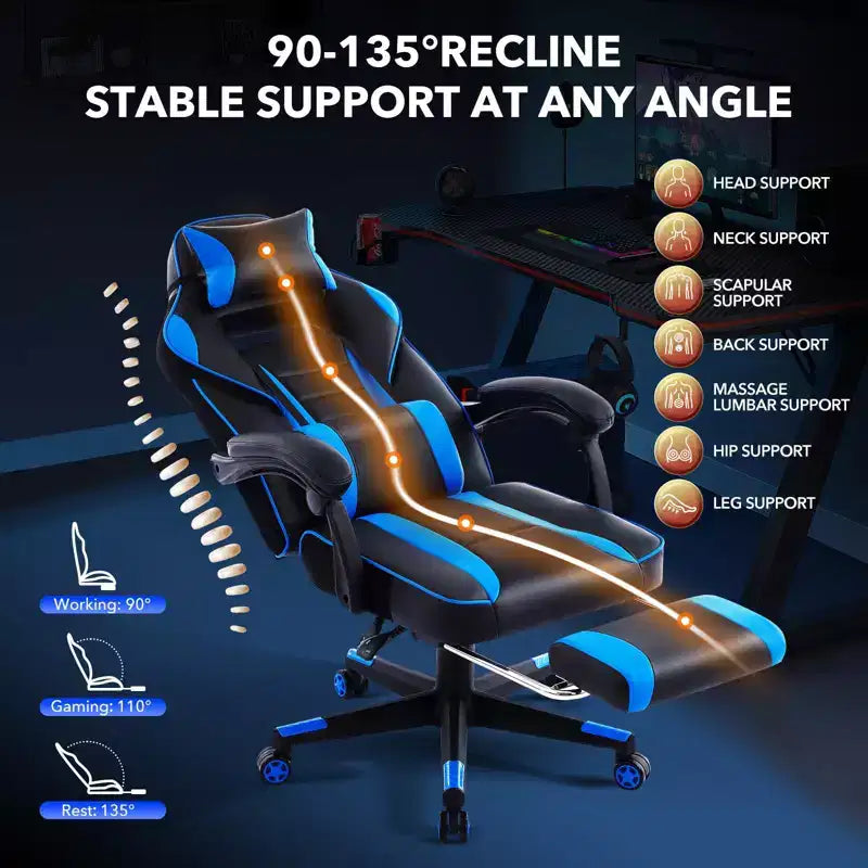 GustoWave Gaming Computer Chair with High Back, Pu Tall Gaming Chairs with Footrest, Reclining Gamer Chair
