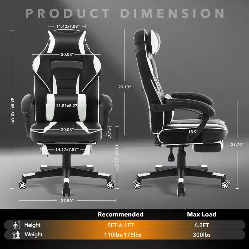GustoWave Gaming Computer Chair with High Back, Pu Tall Gaming Chairs with Footrest, Reclining Gamer Chair