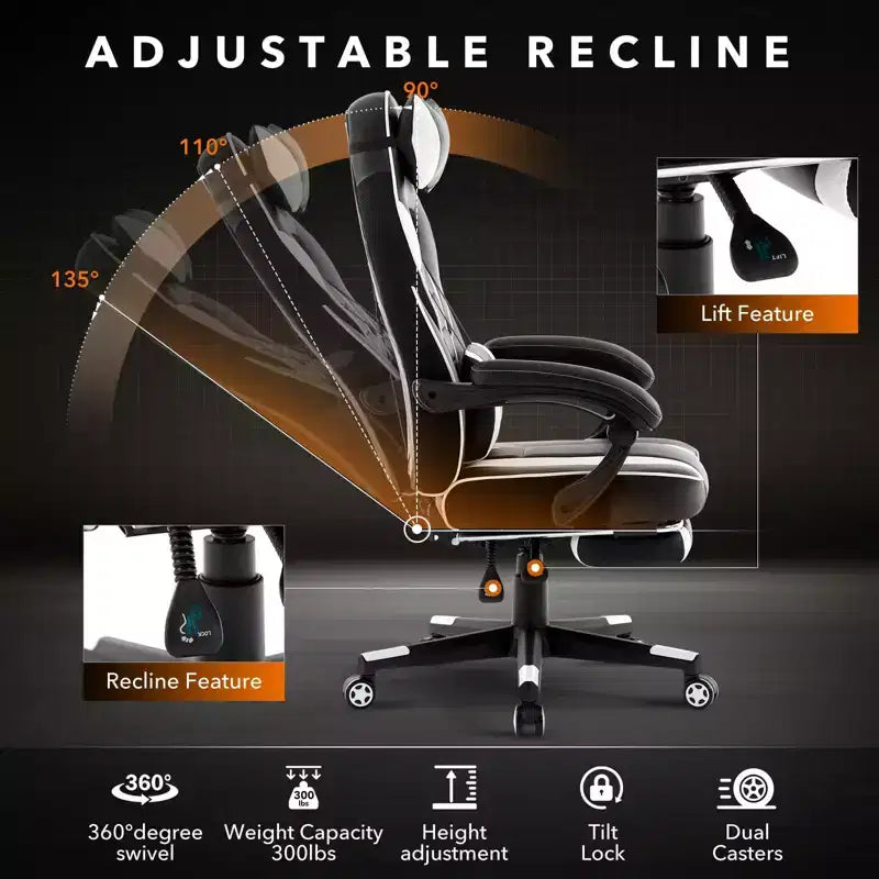 GustoWave Gaming Computer Chair with High Back, Pu Tall Gaming Chairs with Footrest, Reclining Gamer Chair