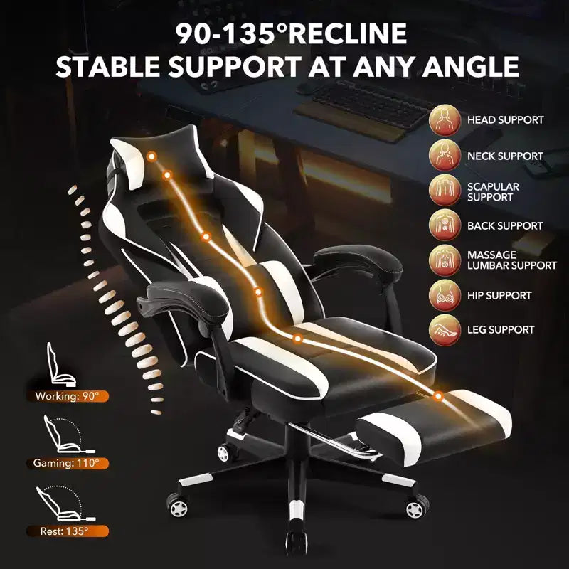 GustoWave Gaming Computer Chair with High Back, Pu Tall Gaming Chairs with Footrest, Reclining Gamer Chair