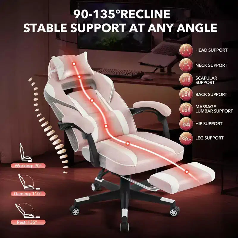 GustoWave Gaming Computer Chair with High Back, Pu Tall Gaming Chairs with Footrest, Reclining Gamer Chair