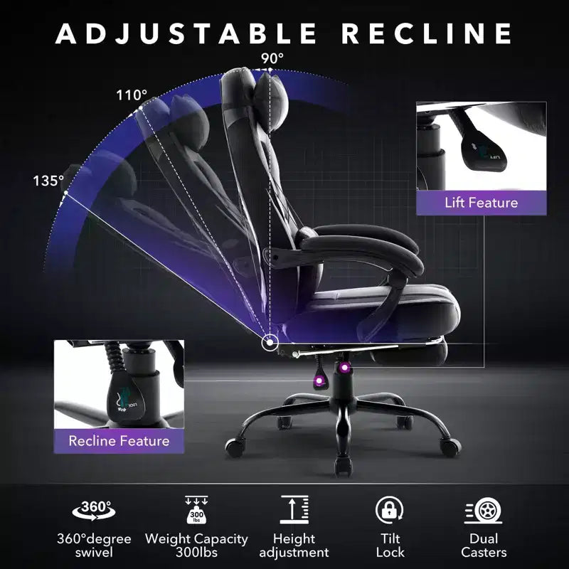 GustoWave Gaming Computer Chair with High Back, Pu Tall Gaming Chairs with Footrest, Reclining Gamer Chair