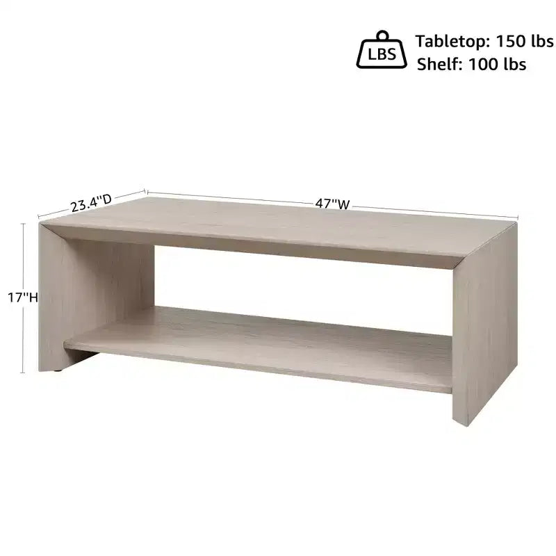 Rosary Blenn 47 Modern Coffee Table with Shelf Light Wood Center Table