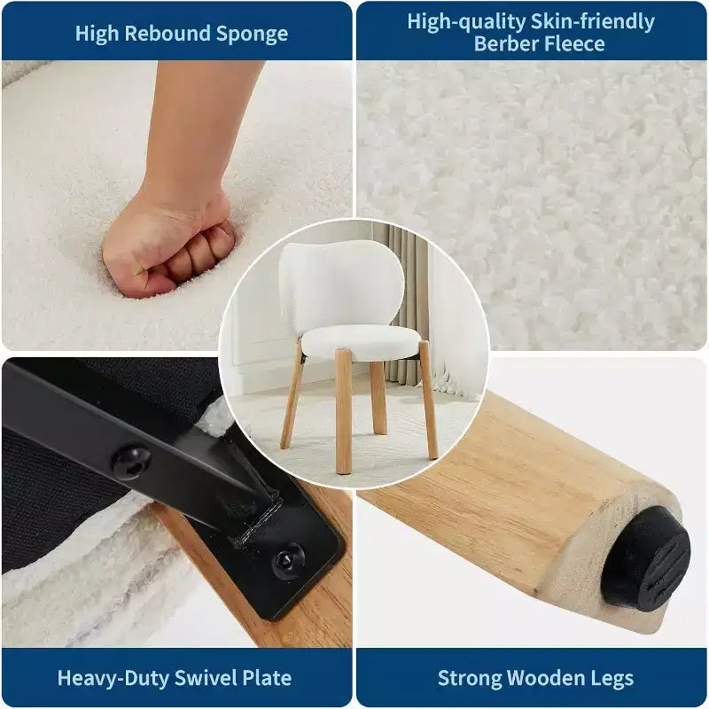 GustoWave Modern Vanity Stool with Heart-Shaped Backrest Plush Teddy Upholstered Makeup Chair for Bedroom, Living Room, Home Office