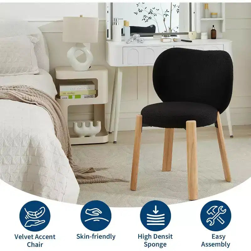 GustoWave Modern Vanity Stool with Heart-Shaped Backrest Plush Teddy Upholstered Makeup Chair for Bedroom, Living Room, Home Office