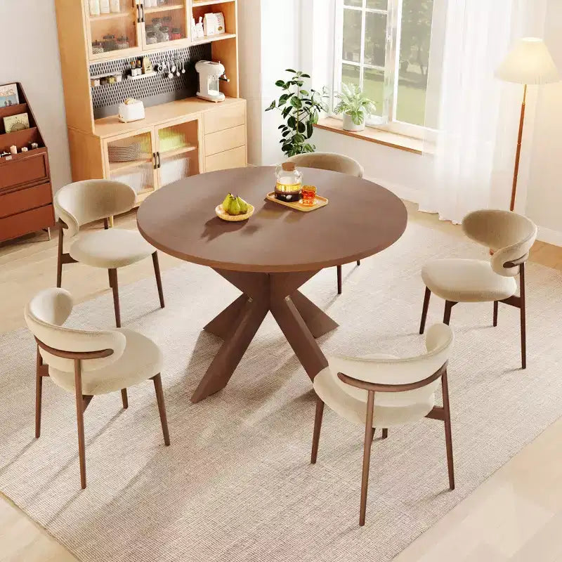 MAYEERTY Round Modern Dining Table Cherry for Kitchen Living Room