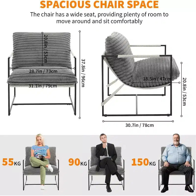 Accent Chair for Living Room, Modern Metal Framed Upholstered Armchair, Lounge Chair for Bedroom, Living Room, Reading Room