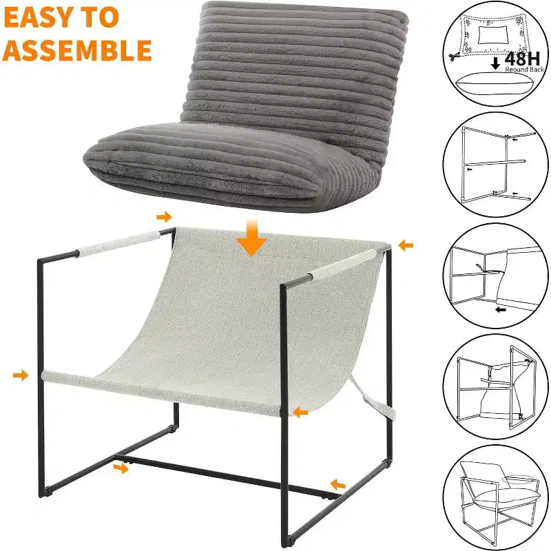 Accent Chair for Living Room, Modern Metal Framed Upholstered Armchair, Lounge Chair for Bedroom, Living Room, Reading Room