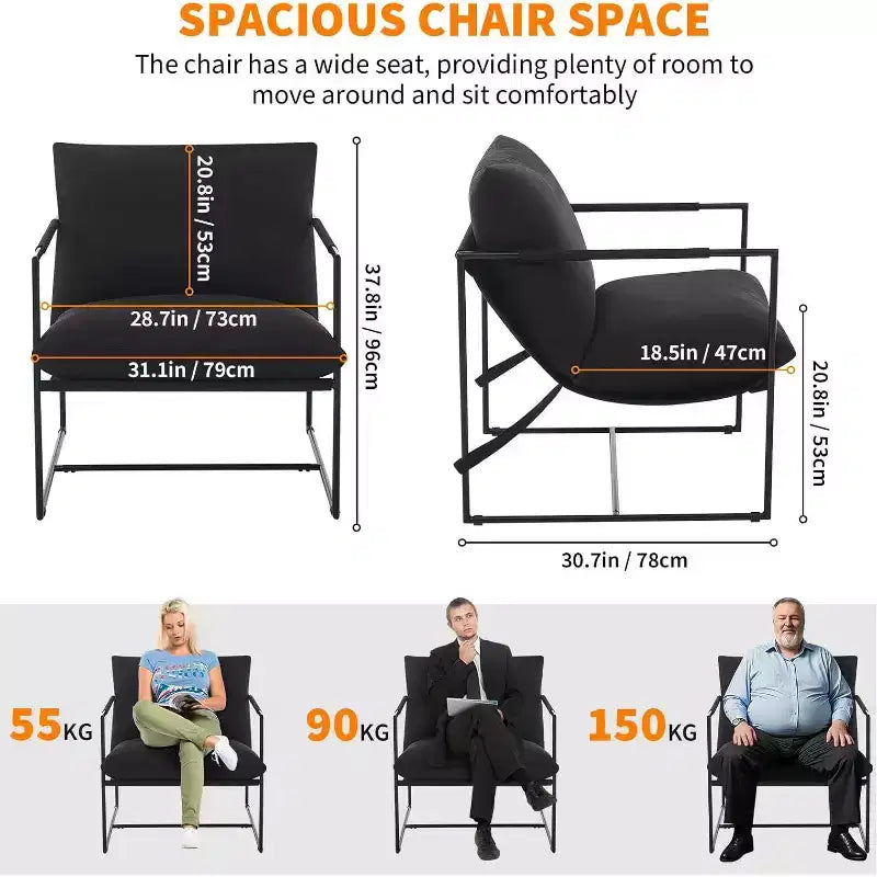 Accent Chair for Living Room, Modern Metal Framed Upholstered Armchair, Lounge Chair for Bedroom, Living Room, Reading Room