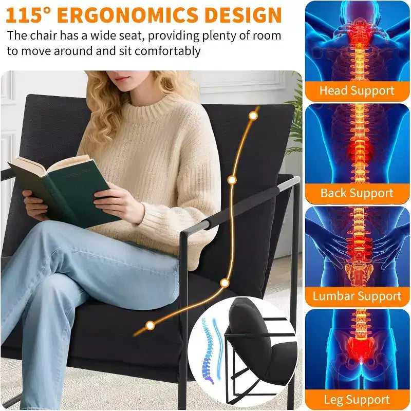 Accent Chair for Living Room, Modern Metal Framed Upholstered Armchair, Lounge Chair for Bedroom, Living Room, Reading Room