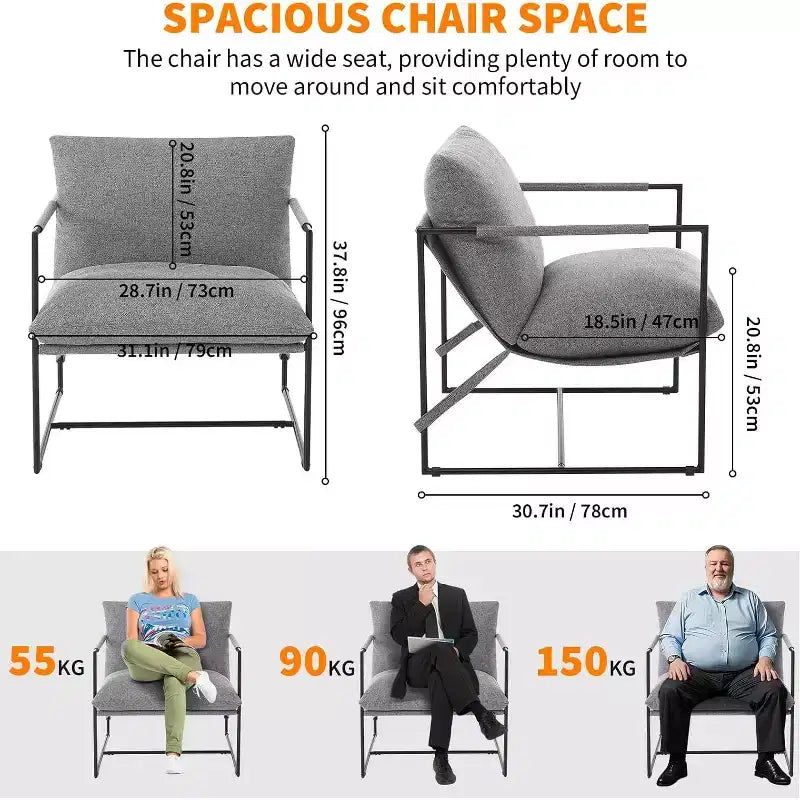 Accent Chair for Living Room, Modern Metal Framed Upholstered Armchair, Lounge Chair for Bedroom, Living Room, Reading Room