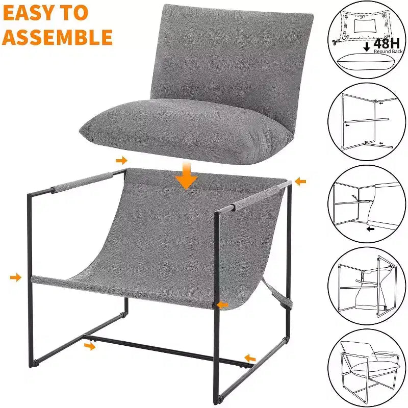 Accent Chair for Living Room, Modern Metal Framed Upholstered Armchair, Lounge Chair for Bedroom, Living Room, Reading Room