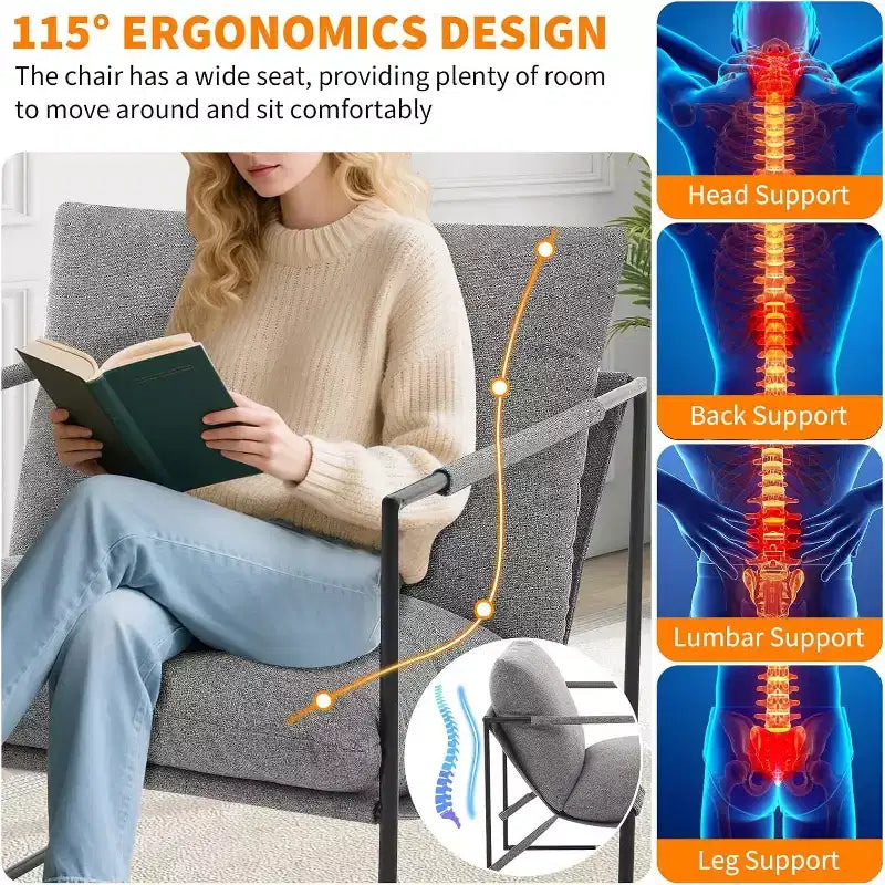 Accent Chair for Living Room, Modern Metal Framed Upholstered Armchair, Lounge Chair for Bedroom, Living Room, Reading Room