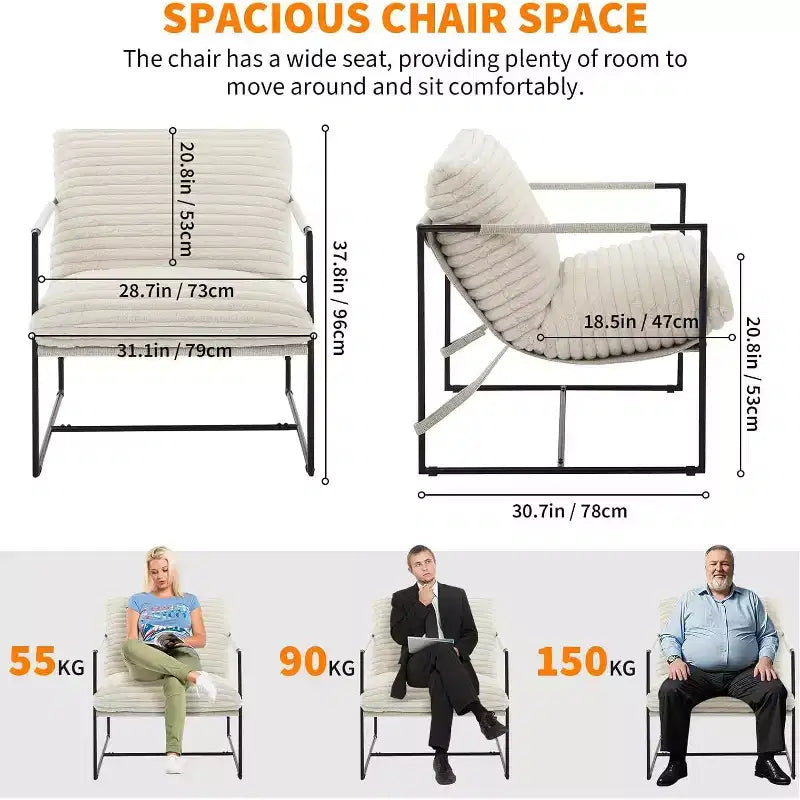 Accent Chair for Living Room, Modern Metal Framed Upholstered Armchair, Lounge Chair for Bedroom, Living Room, Reading Room