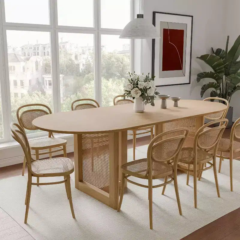 PexFix 79 x 33.5 Farmhouse Kitchen Dining Room Table Home Furniture Oval Natural Kitchen Table with Rattan Woven Legs for Kitchen Bar Living Room